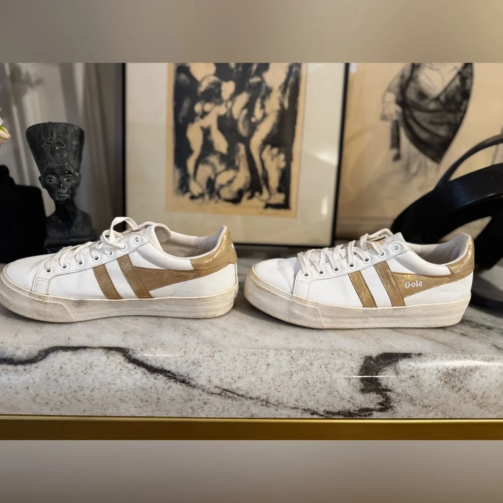 Gola White and Gold Women's Athletic Sneakers - Picture 2 of 7